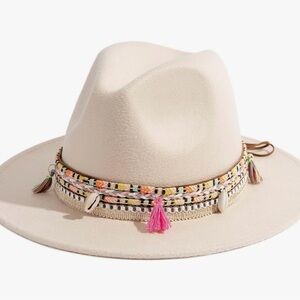 Beige Fedora Hat with Colorful Band